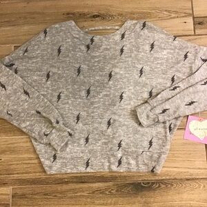 Self Esteem Wome’s Grey Cropped Long Sleeve Sweatshirt w Thunder print design